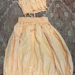 Free People Orange Ruched Top/Skirt Set